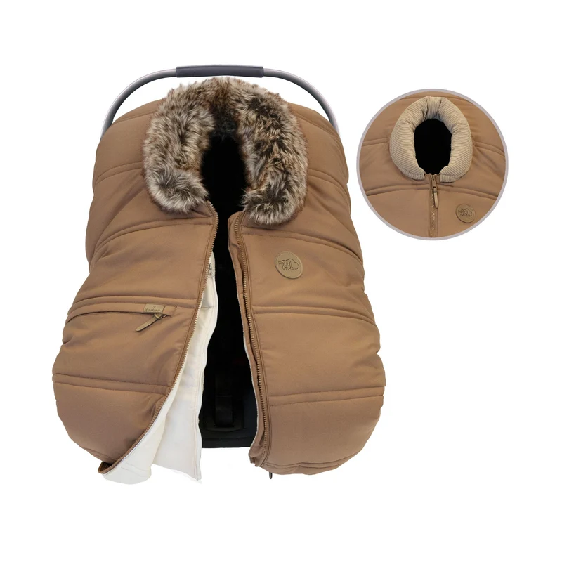 Housse 3 saisons pour siège d'auto avec 2 cols interchangeables - Caramel