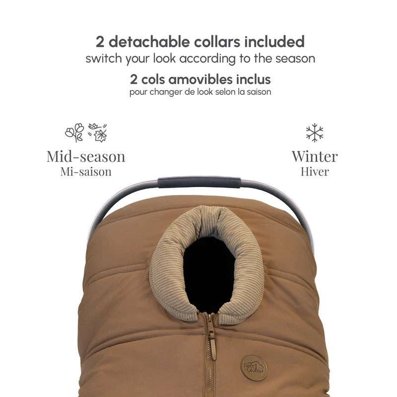 Housse 3 saisons pour siège d'auto avec 2 cols interchangeables - Caramel