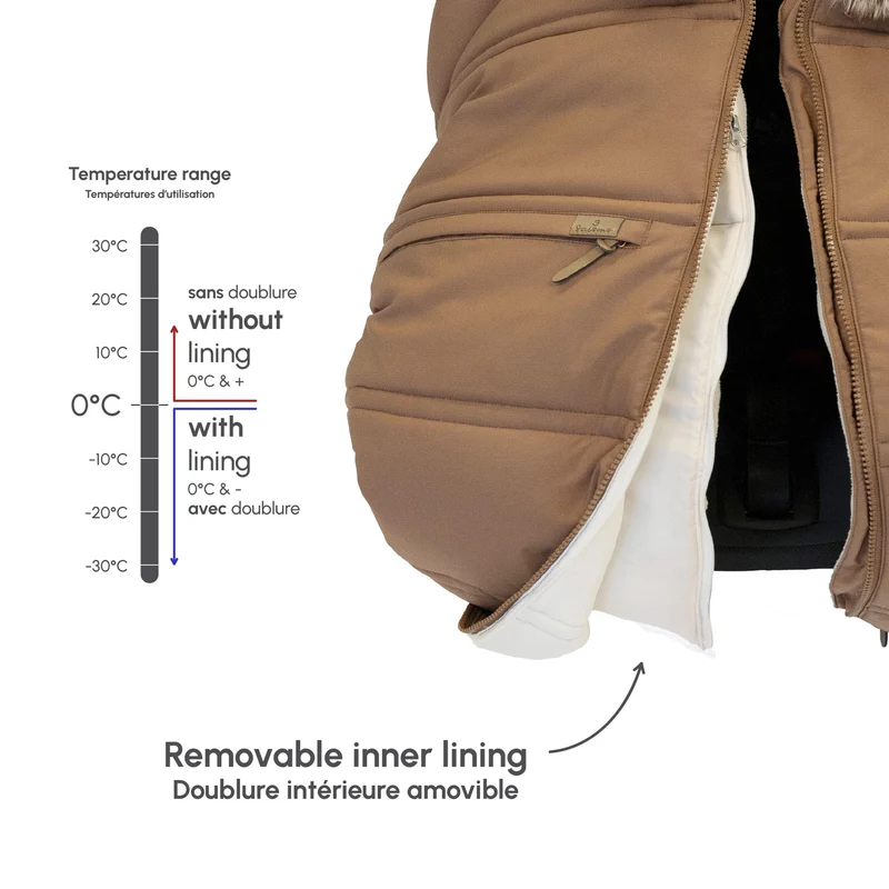 Housse 3 saisons pour siège d'auto avec 2 cols interchangeables - Caramel