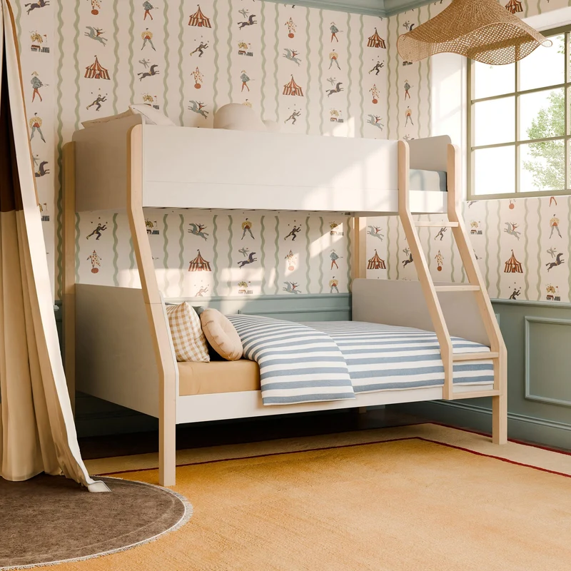 Lit Superposé TipToe Simple sur Double – Blanc et Naturel Lavé
