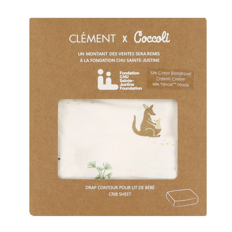 Drap Contour pour Lit de Bébé Kangourous - Édition Spéciale Fondation CHU Ste-Justine