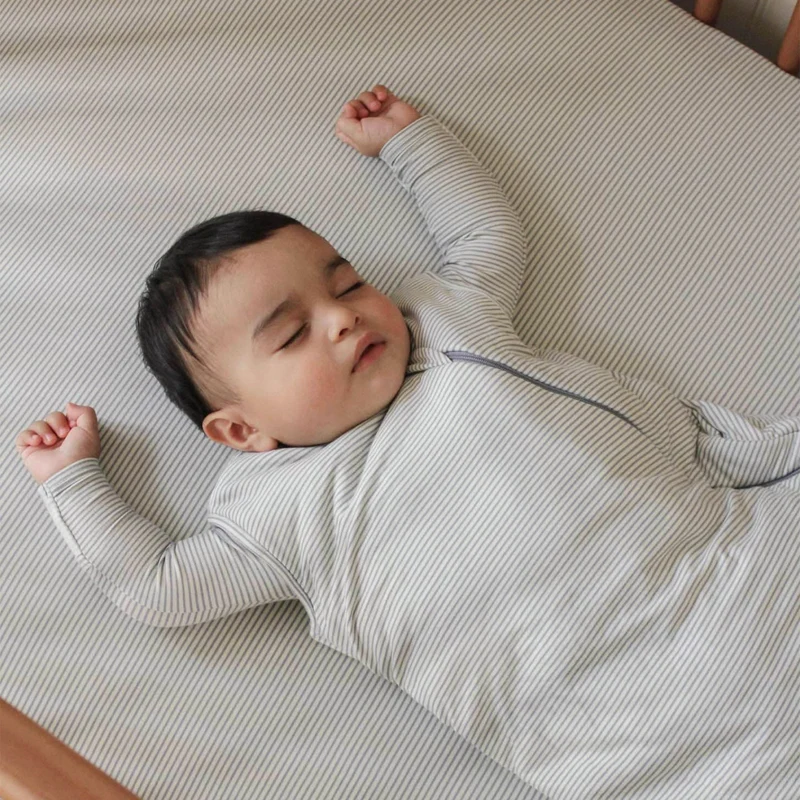 Drap Contour Bambou pour Lit de Bébé - Rayures Bleues