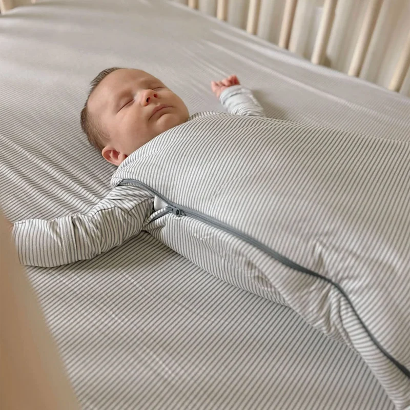 Drap Contour Bambou pour Lit de Bébé - Rayures Bleues