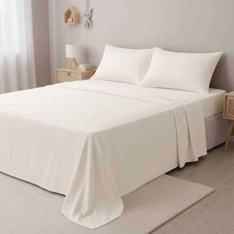 Ensemble Draps Lit Double - Ivoire
