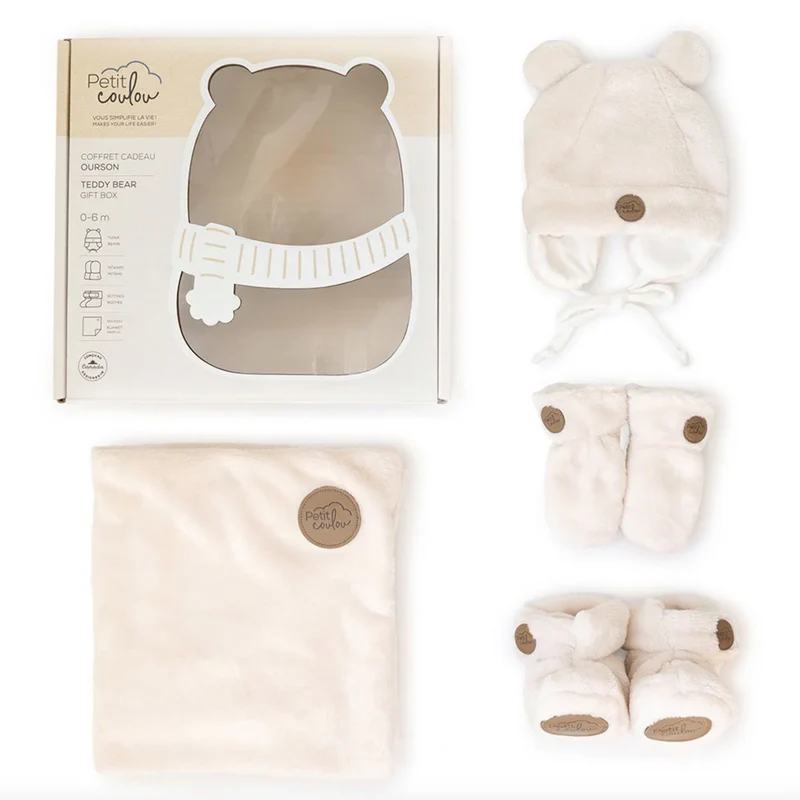 Coffret-cadeau Ourson pour bébé (4 accessoires) - Crème 0-6m