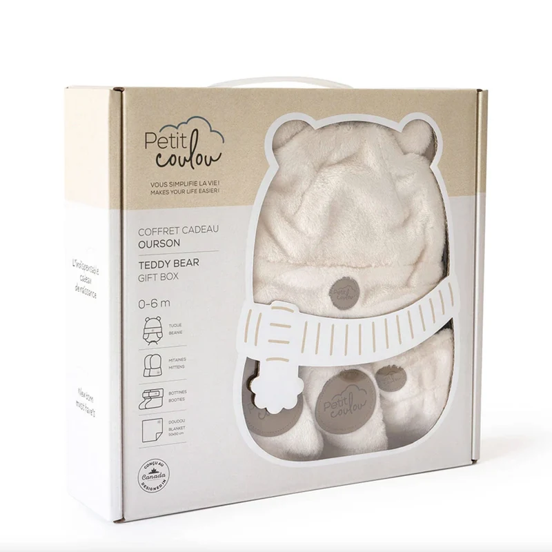 Coffret-cadeau Ourson pour bébé (4 accessoires) - Crème 0-6m