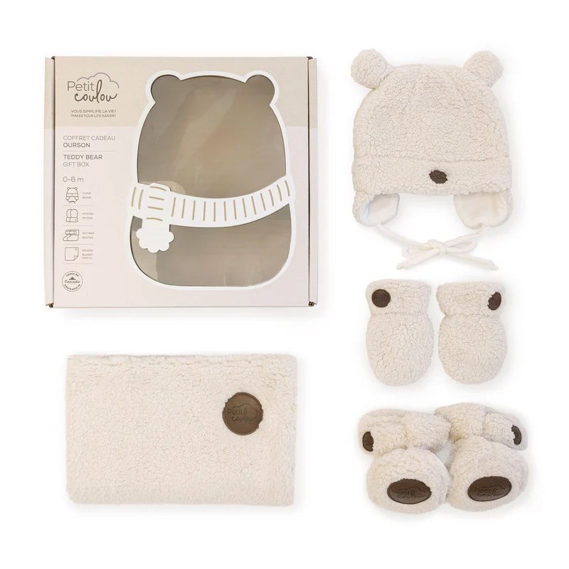 Coffret-cadeau Ourson pour bébé (4 accessoires) - Sherpa Crème