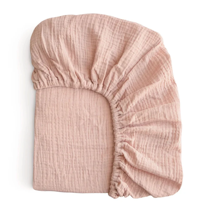 Drap Contour pour Lit de Bébé Mousseline - Blush