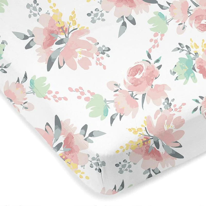 Drap Contour pour Lit de Bébé - Percale Fleurs