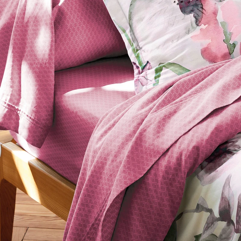 Housse de couette + taie(s) d'oreiller satin de coton - Exotique Framboise