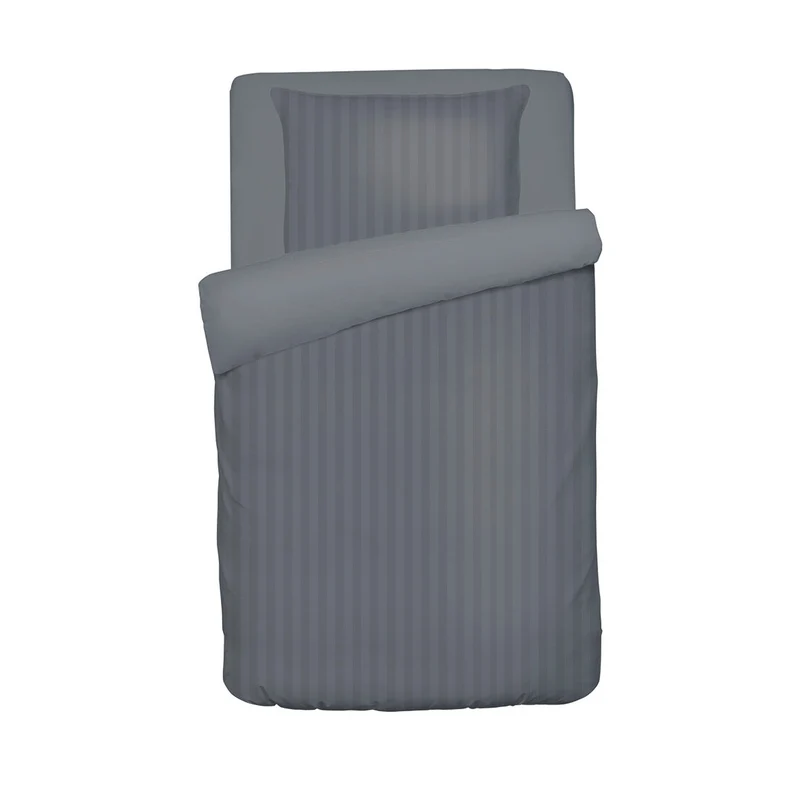 Housse de couette + taie d'oreiller bébé satin de coton - tissé Jacquard - Rayure Gris foncé