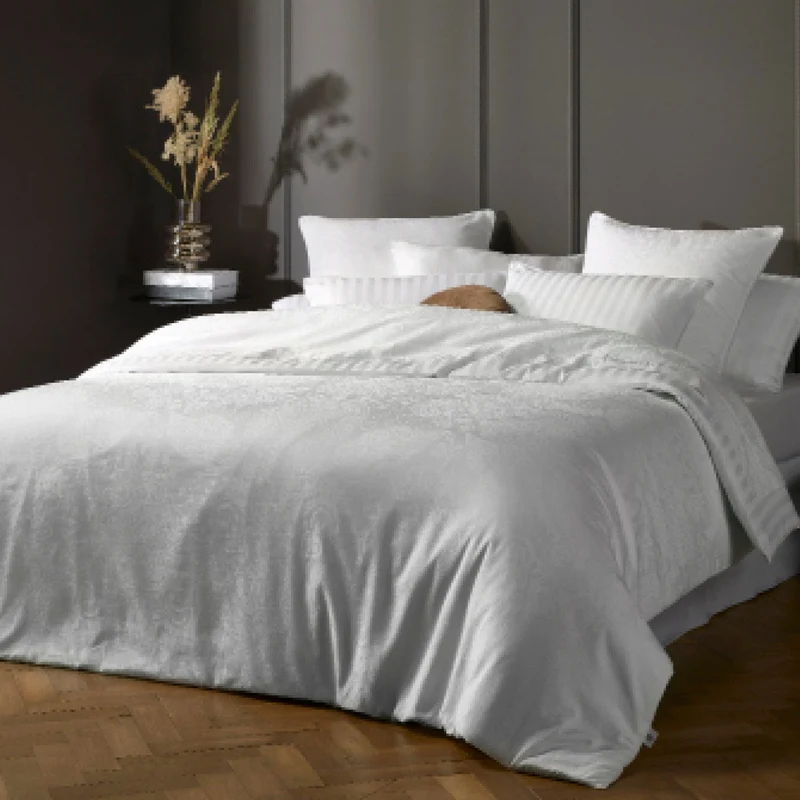 Taie(s) d'oreiller satin de coton tissé Jacquard Arles Blanc