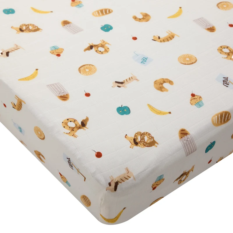 Drap Contour pour Lit de Bébé - Mousseline Bambou Déjeuner