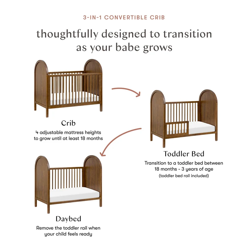 Couchette Convertible 3-en-1 Bondi avec Kit de Conversion Lit pour Tout-petit - Noyer Naturel