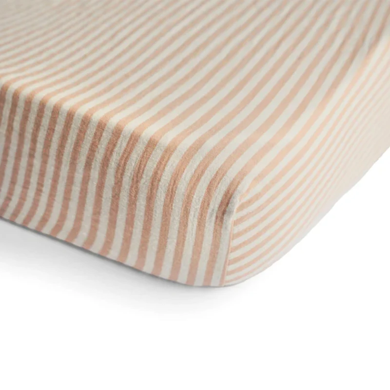 Drap Contour pour Lit de Bébé Mousseline - Rayure Naturel