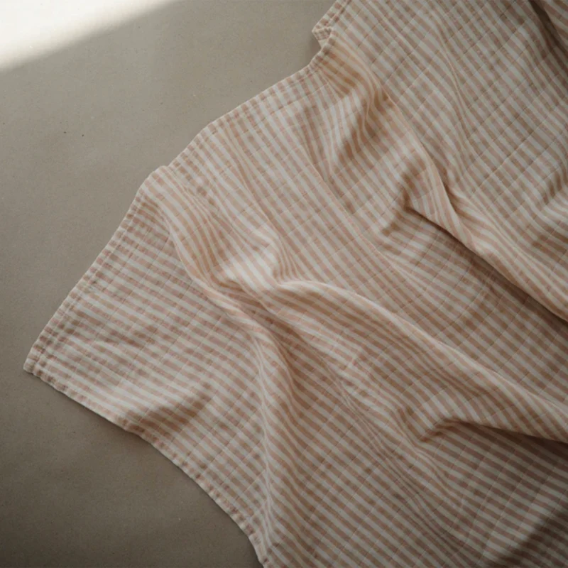 Couverture en mousseline de coton biologique - Rayures Naturel