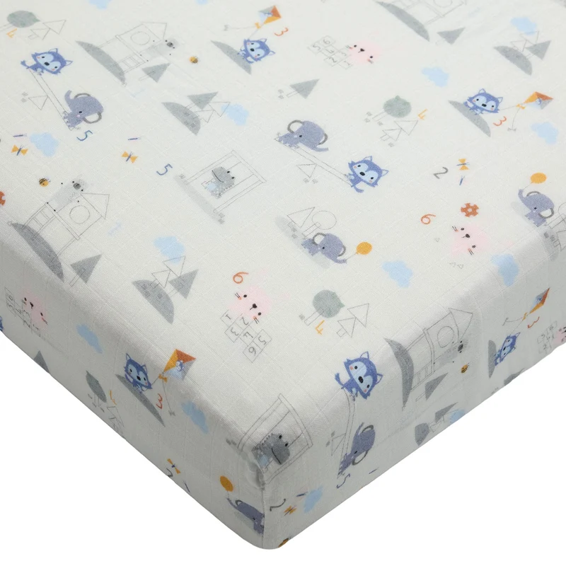 Drap Contour pour Lit de Bébé - Mousseline Bambou Mini mathématiciens
