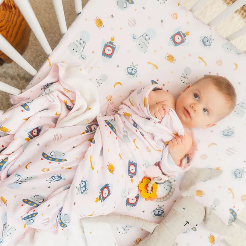 Drap Contour pour Lit de Bébé - Mousseline Bambou Astro