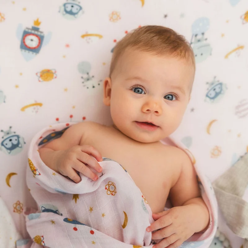 Drap Contour pour Lit de Bébé - Mousseline Bambou Astro