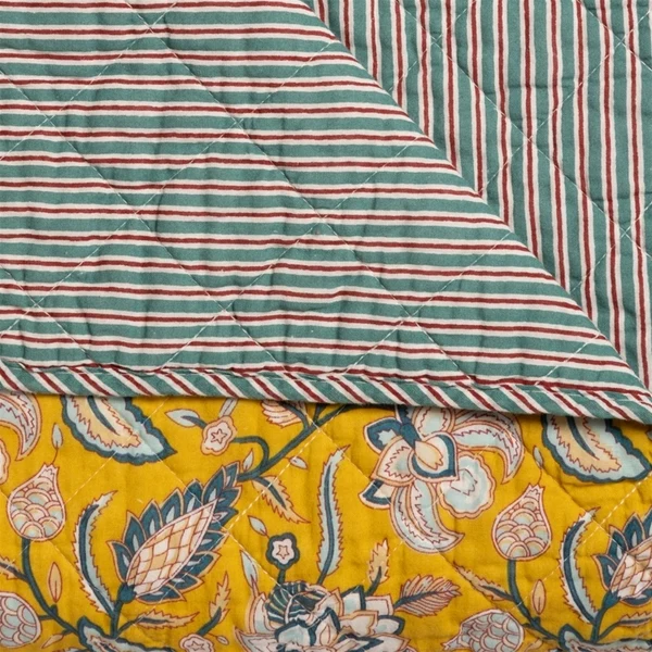 Quilt Ethnic plaid i bomuld, gul/petrol – EJA