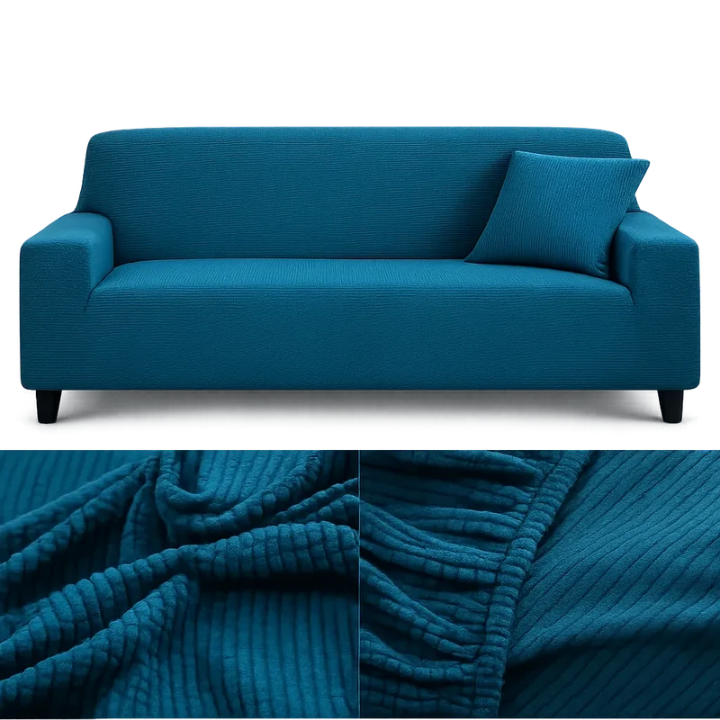 Microfibre Bleu Canard - Housse de Canapé Extensible