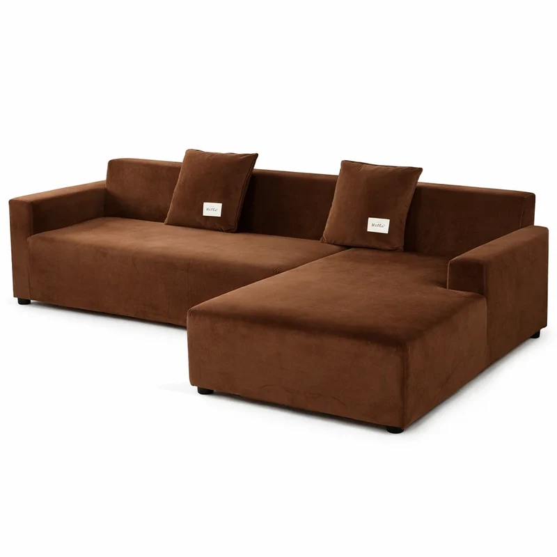 Housse de Canapé d’Angle Velours Marron