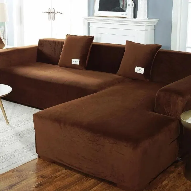 Housse de Canapé d’Angle Velours Marron