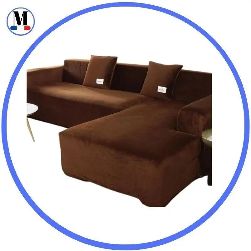 Housse de Canapé d’Angle Velours Marron