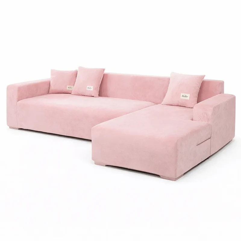 Housse de Canapé d’Angle Velours Rose
