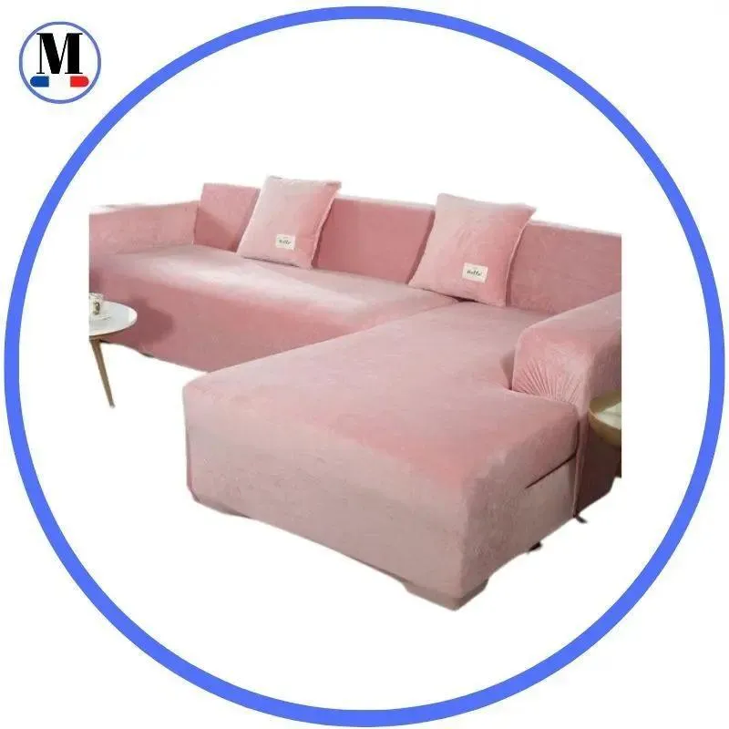 Housse de Canapé d’Angle Velours Rose