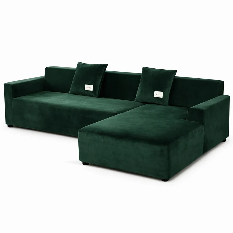 Housse de Canapé d’Angle Velours Vert