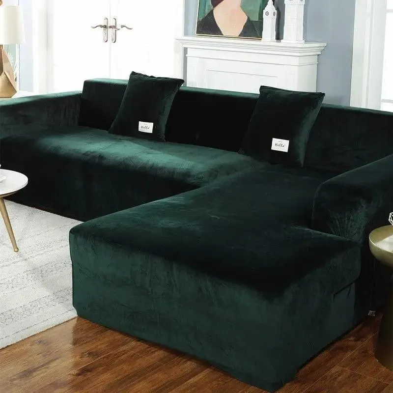 Housse de Canapé d’Angle Velours Vert