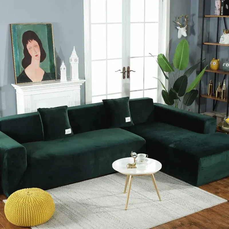 Housse de Canapé d’Angle Velours Vert