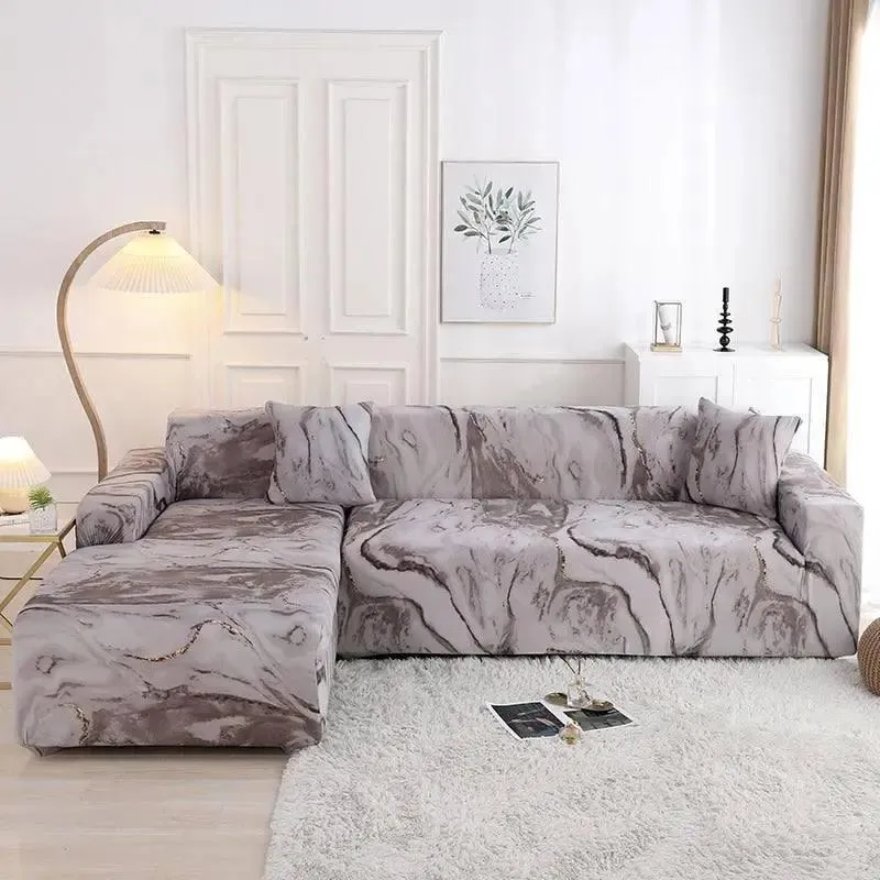 Motif Marbre - Housse de Canapé d’Angle Extensible
