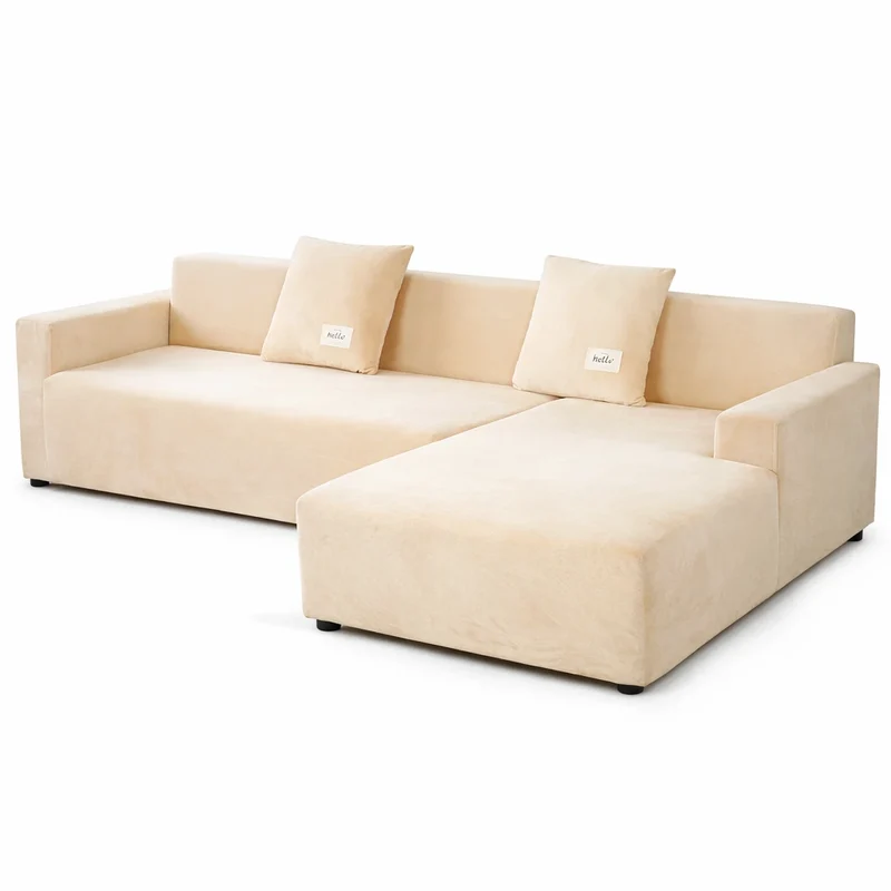 Housse de Canapé d’Angle Velours Beige