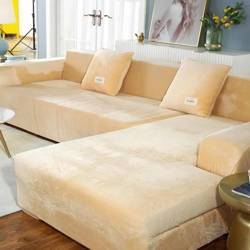 Housse de Canapé d’Angle Velours Beige