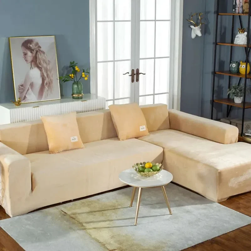 Housse de Canapé d’Angle Velours Beige