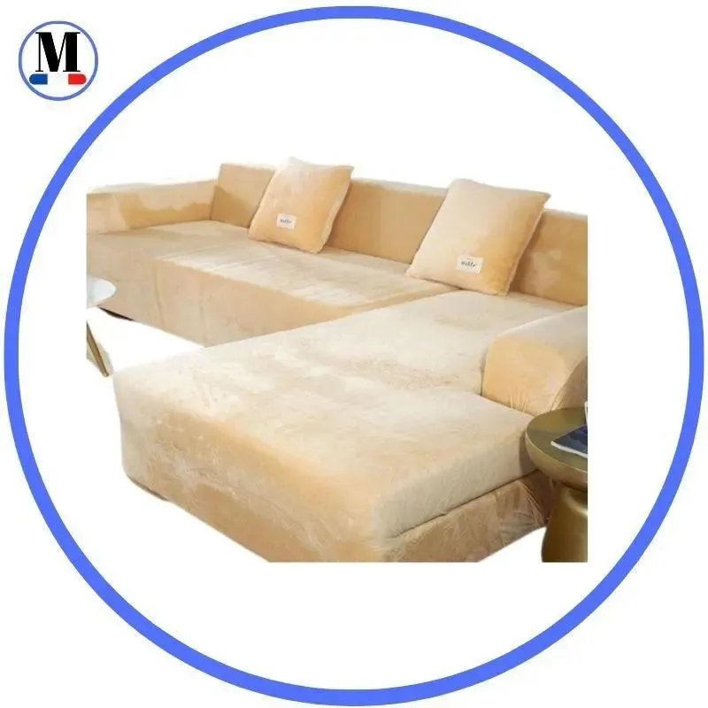 Housse de Canapé d’Angle Velours Beige