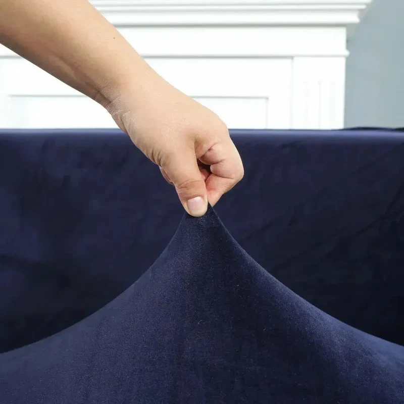 Housse de Canapé d’Angle Velours Bleu marine