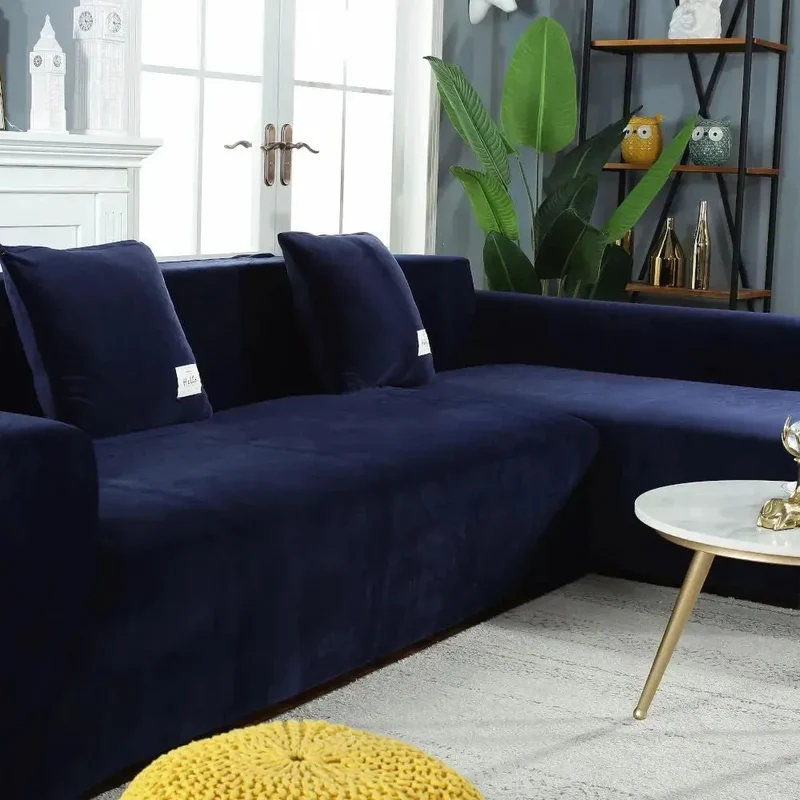 Housse de Canapé d’Angle Velours Bleu marine