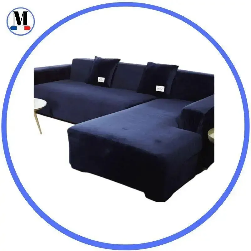 Housse de Canapé d’Angle Velours Bleu marine