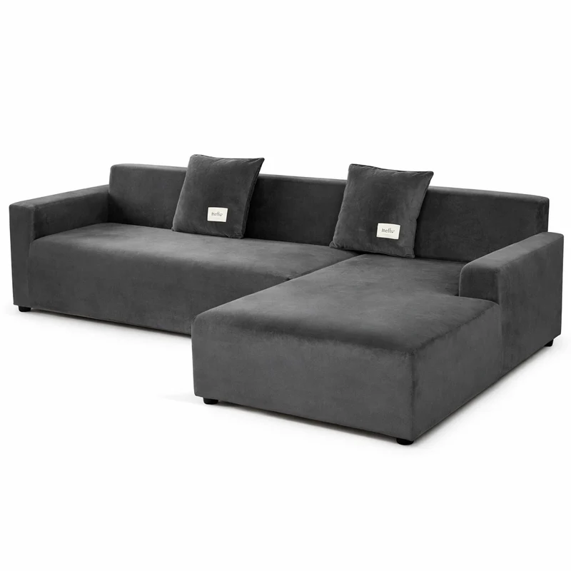Housse de Canapé d’Angle Velours Gris