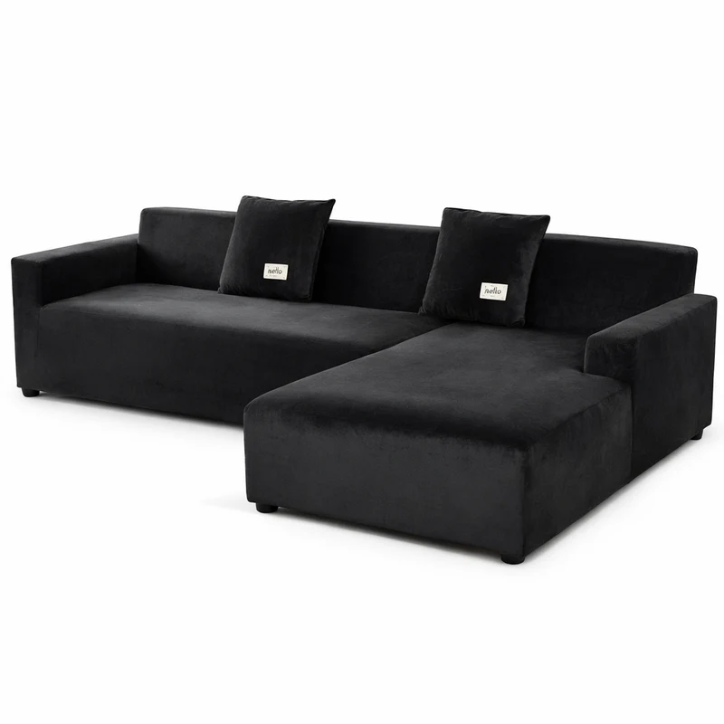 Housse de Canapé d’Angle Velours Noir
