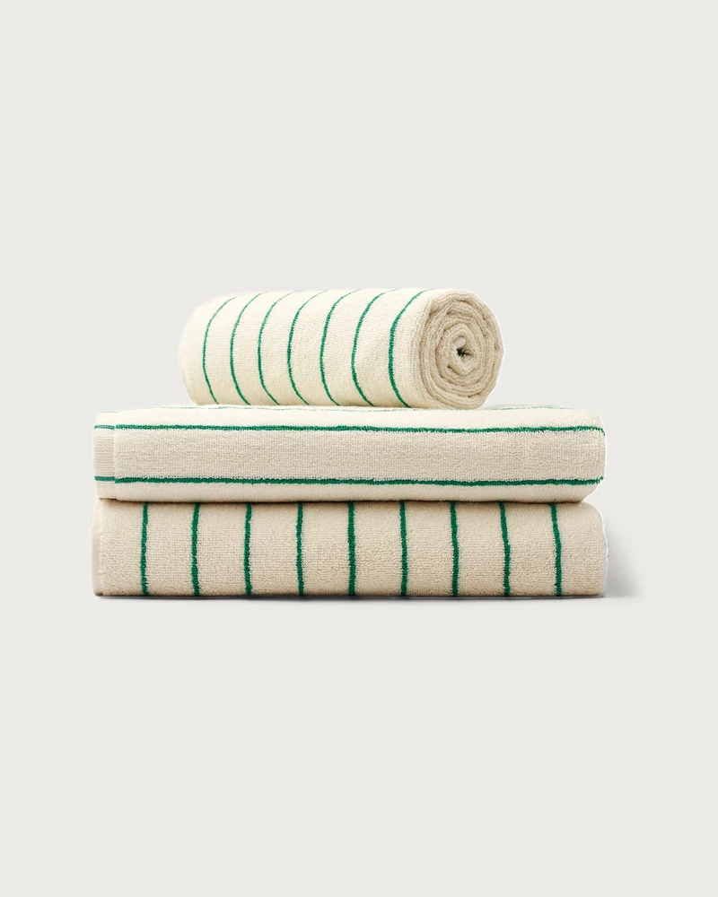 Naram håndklæde 50×80 cm i økologisk bomuld, pure white & grass – Bongusta