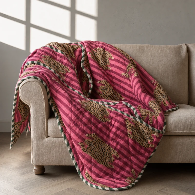 Quilt Ethnic plaid i bomuld, tiger/pink – EJA