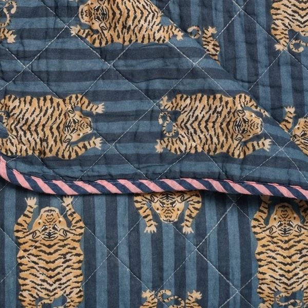 Quilt Ethnic plaid i bomuld, tiger/blå – EJA