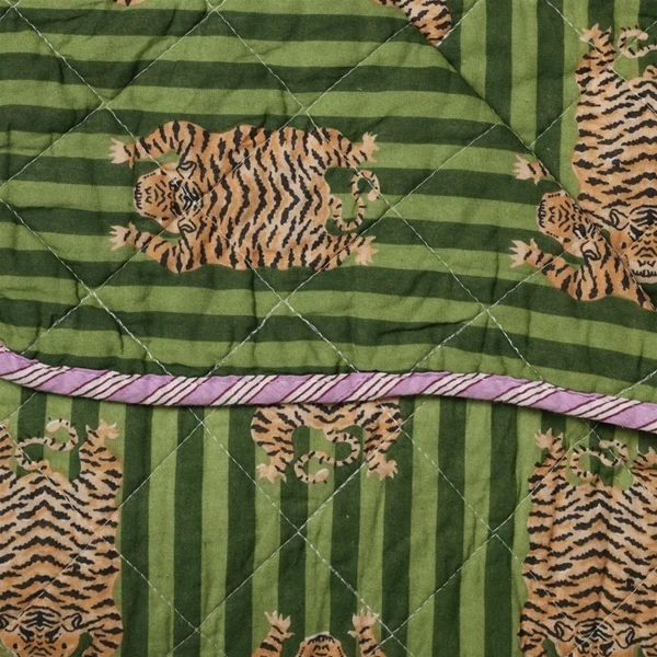 Quilt Ethnic plaid i bomuld, tiger/grøn – EJA