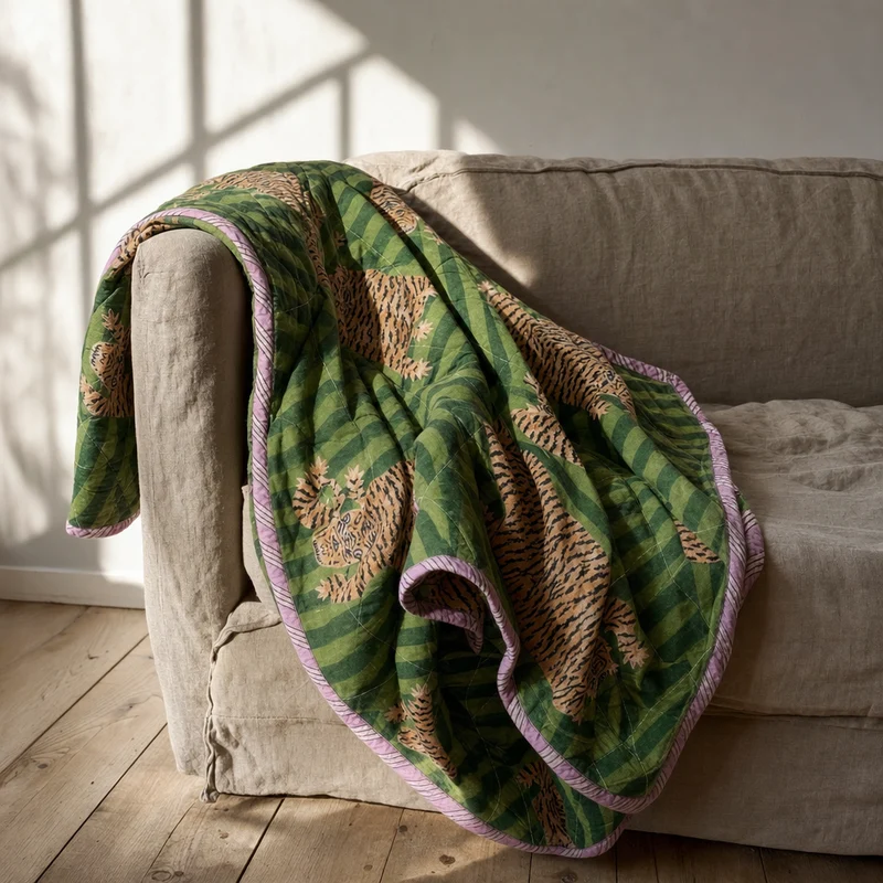 Quilt Ethnic plaid i bomuld, tiger/grøn – EJA