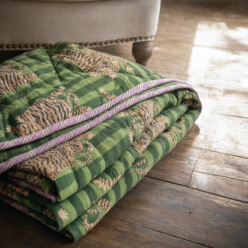 Quilt Ethnic plaid i bomuld, tiger/grøn – EJA