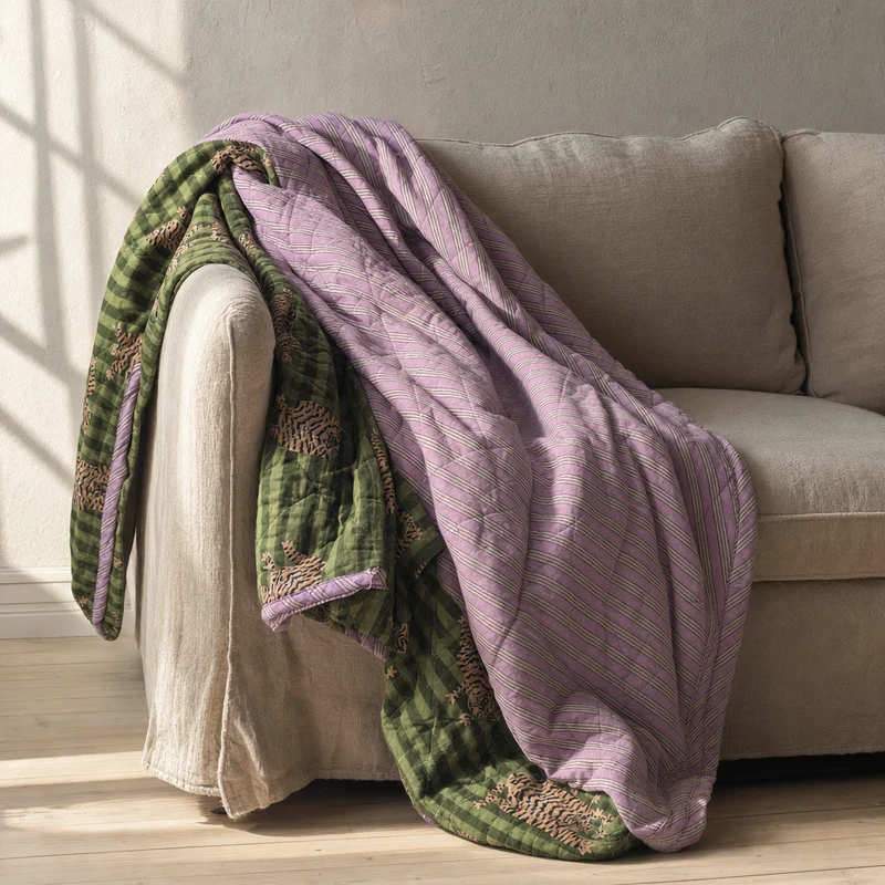 Quilt Ethnic plaid i bomuld, tiger grøn/lilla – EJA